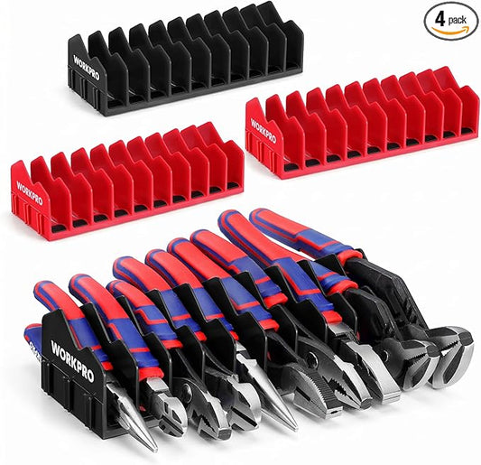 WORKPRO 4-Pack Plier Organizer Rack, Pliers Holder and Cutter Organizers with Non-Slip Rubber Base, 40-Slot Tool Box Organizer, Tool Drawer Organizer, Tool Storage, Plier Rack (Pliers Not Included)