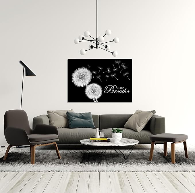 SKASNFAI Zen Wall Decor Motivation Dandelion Just Breathe Canvas Print Artwork Motivation Positive Wall Art for Inspirational Quotes Yoga Room (24L x 36W)