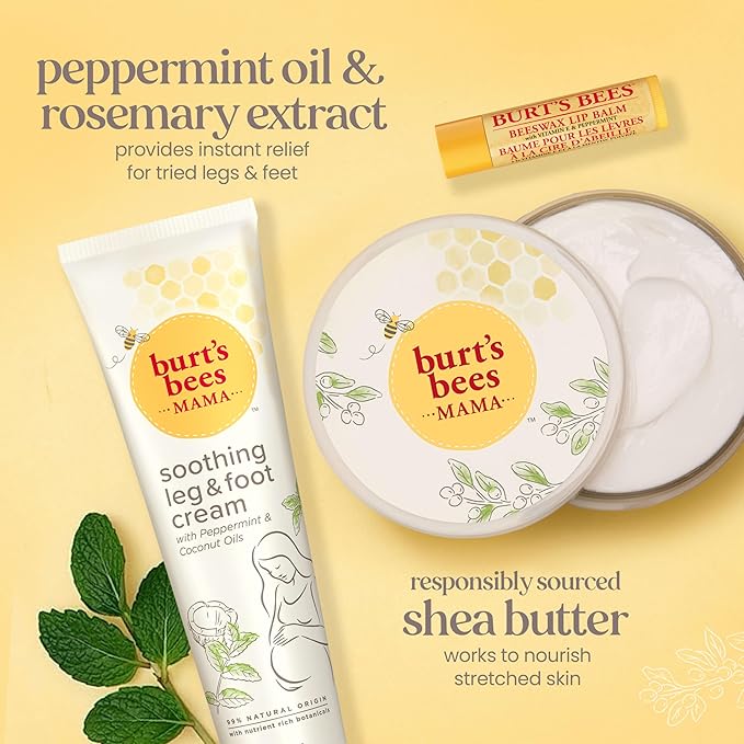 Burt's Bees Pregnancy Essentials Christmas Gifts Set, 3 Baby Shower Products & Must Have Baby Registry Items, Nourishing Skincare for Mom to be - Mama Belly Butter, Original Lip Balm, Leg & Foot Cream