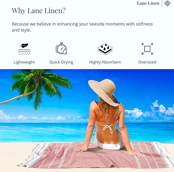 LANE LINEN Extra Large Beach Towel, Beach Towels Oversized, Pre-Washed, Quick Dry Pool Towels, Stylish Light Beach Towel for Women, Absorbent & Sand Free Towel, 39"x71" - Hibiscus