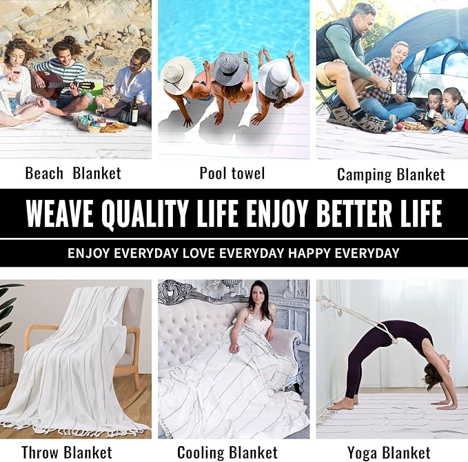 Turkish Beach Towel Pool Throw Blanket Sandproof Fast Dry Thin Extra Large Sand Cruise Essentials Cloud Surf Gear Hot Tub Spa Accessories Travel Must Haves Summer Vacation Gadget Hawaii Necessities