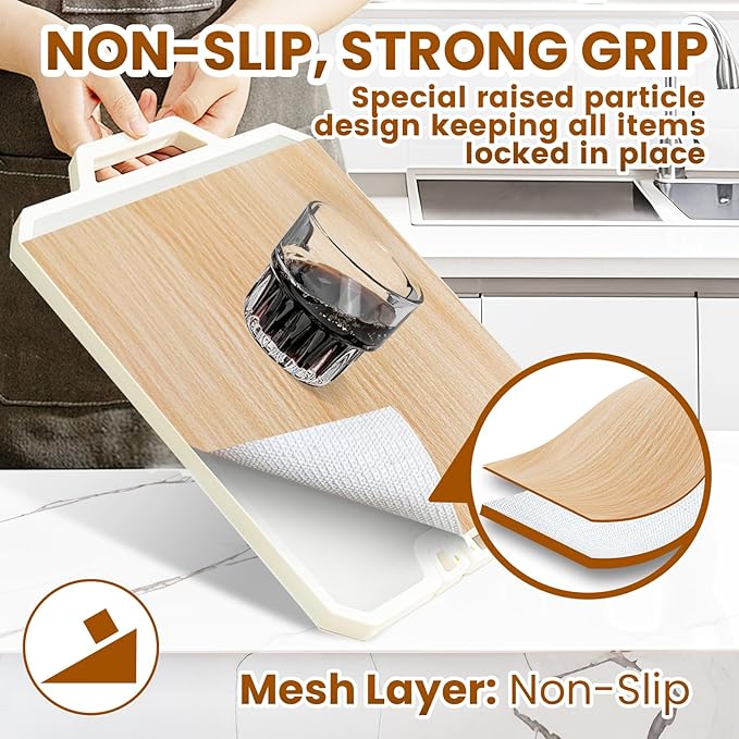 Drawer Shelf Liner for Kitchen Cabinets Non-Adhesive, Non Slip Shelf Paper Waterproof Thickened Cabinet Liners for Shelves, Strong Grip Mats for Cupboard, Dresser, Pantry, Beige, 17.5 in x 30 FT