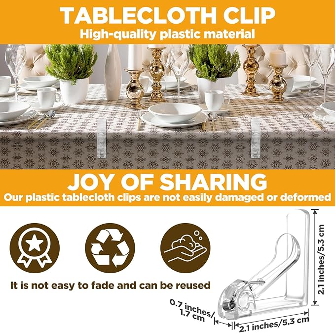 50 PCS Clear Plastic Tablecloth Clips,Transparent Clear Tablecloth Clips, Plastic Table Cloth Hold Down Clip Table Cloth Holder for Christmas Birthday Camping Picnic Indoor Outdoor Events