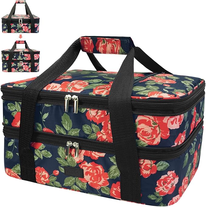 Vuudh Expandable Casserole Carrier Bag - Double Decker Food Bag, Insulated Casserole Carrier for Hot or Cold Food, Lasagna Holder Tote for Picnics, Beaches, Traveling or Gifts