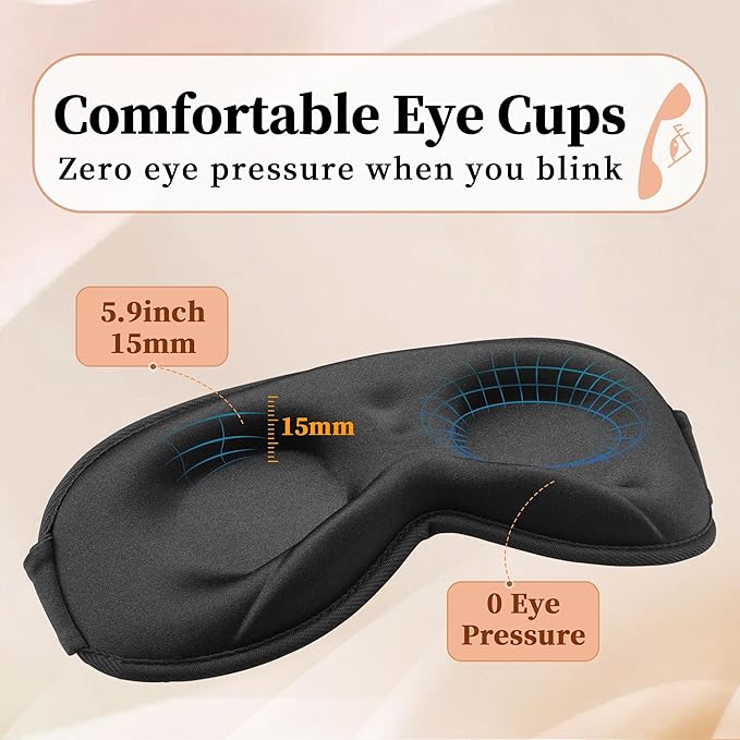 3D Sleep Mask for Men&Women, 2 Pack Contour Eye Masks for Sleep, Side Sleeping Mask for Men&Women, Blackout Eye Mask for Sleeping Eye Mask, Airplane Travel Essentials, Meditation Black Cooling Silk