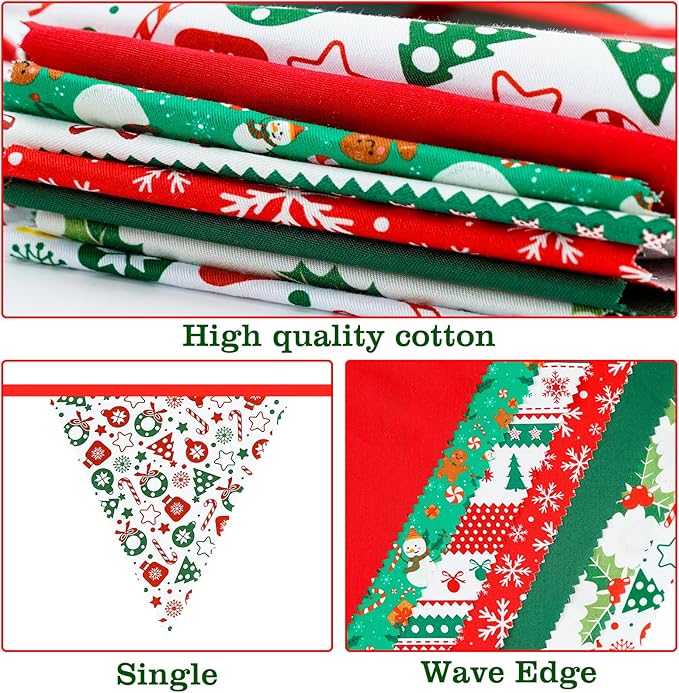 G2PLUS Christmas Triangle Bunting Banner, 39Ft Cotton Pennant Banner, Red and Green Fabric Flags for Holiday, Home and Party Hanging Decorations