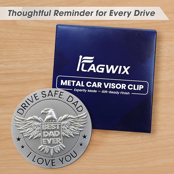 FLAGWIX Christmas Birthday Gifts for Dad from Daughter Son - Metal Car Visor Clip 3 in - Dad Gifts Who Wants Nothing, Father Papa Mens Birthday Gift Ideas, Car Accessories Visor Clip