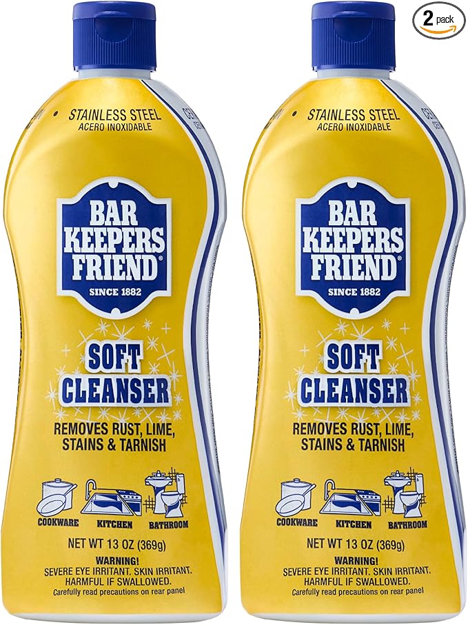 Bar Keepers Friend Soft Cleanser Liquid, 13 oz x 2, Multipurpose Surface Cleaner, Soap Scum & Grease from Stainless Steel & More
