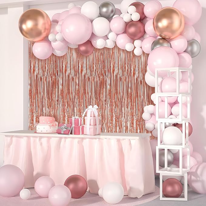 3 Pack Rose Gold Foil Fringe Curtains Streamers Party Decorations 3.3 x 8.2 ft, Tinsel Curtain Fringe Backdrop for Parties, Door Fringe Birthday Streamers, Photo Booth Backdrops, Party Decor