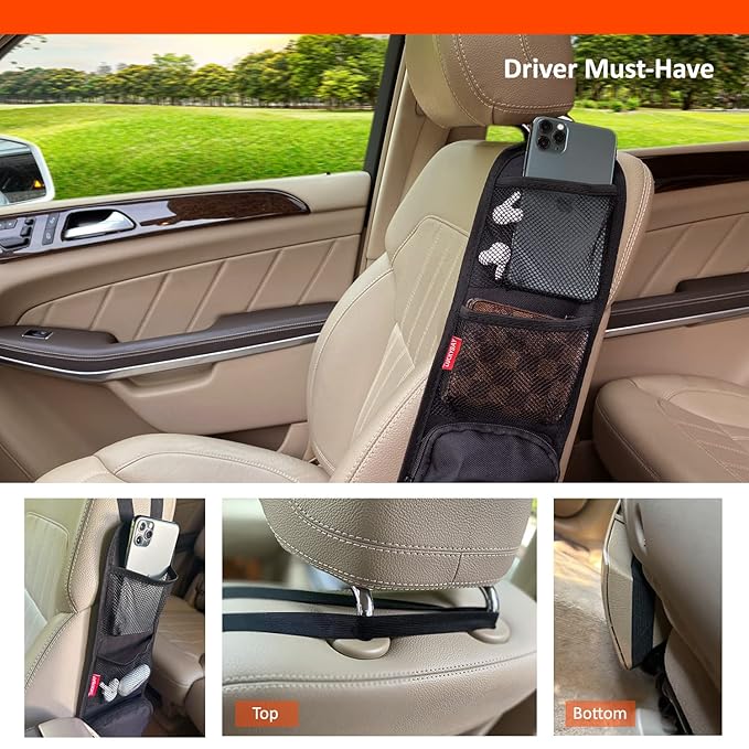 Luckybay Car Seat Side Organizer, Auto Seat Storage Hanging Bag, Phones, Drink, Stuff Holder with Mesh Pocket for Cars, SUV & Truck 2 Pack