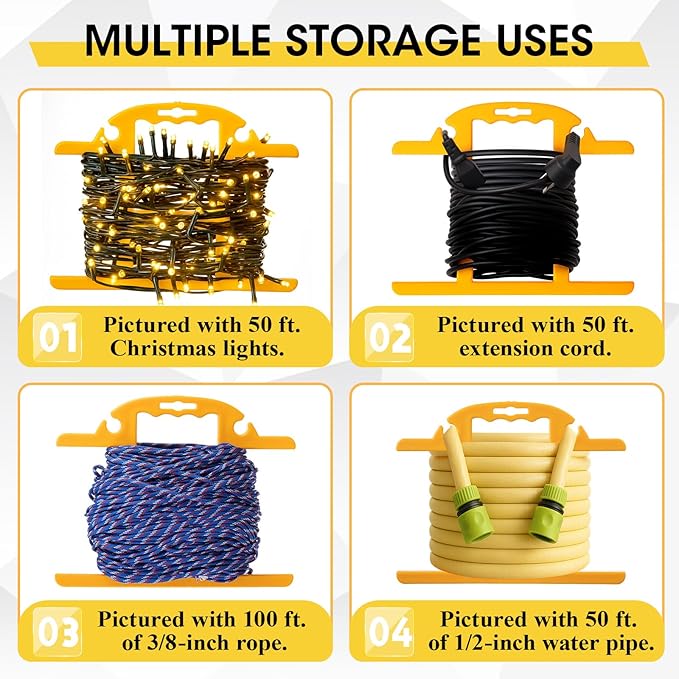 Ripeng 4 Pcs ABS Heavy Duty Extension Cord Storage Reel, Portable Christmas Light Storage Cord Organizer, Portable Hose Organizer Wrap - Holds 100 Feet, H-shape Reel (Yellow)