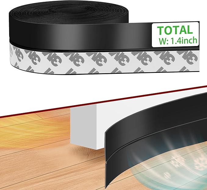 Weather Stripping Door Seal – Door Seal Strip for Door Frame Side, Window, Shower Door Bottom Seal, Strong Adhesive Silicone Draft Stopper for Weatherproofing and Noise Reduction, 1.4in Black