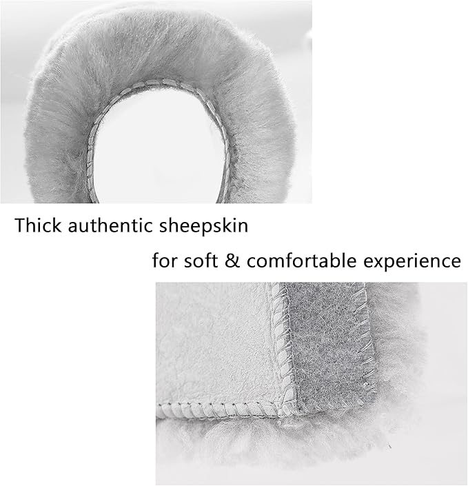 Amooca Authentic Sheepskin Seatbelt Cover Real Wool Car Truck SUV Airplane Seat Belt Shoulder Pad for Camera Backpack Straps Neck Cushion Protector 2 Pack Light Grey