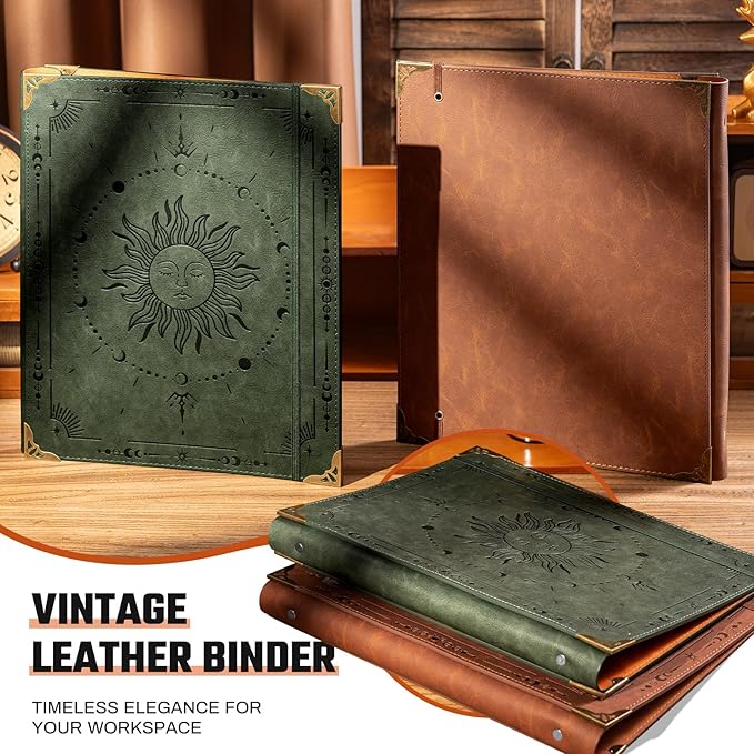 Ovesmusl PU Leather 3 Ring Binder 1 Inch Round Ring Binder Holds 200 Sheets 8.5"x11" Letter Size Paper, Wedding Family History Notebook Cover Loose Leaf Organizer, Green