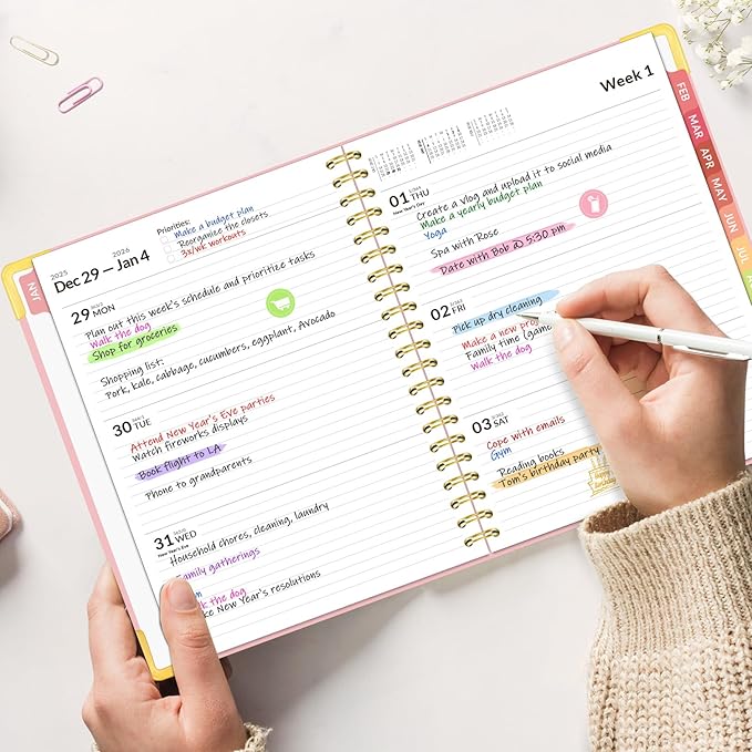 Forvencer 2026 Planner, Hardcover Calendar Planner Weekly and Monthly, Jan 2026 - Dec 2026, 8.5" x 11", Spiral Agenda Book with Tabs, Exquisite Daily Journal Organizer for Home School, Olive Green