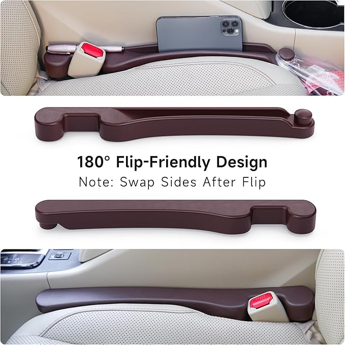 Car Seat Gap Filler Set of 2, 3-in-1 Seat Side Gap Filler Plug with Storage Slot & Hook Function, Soft Foam Universal Fit Car SUV Truck Fill Gap Between Seats Console Organizer (Narrow Deep Brown)