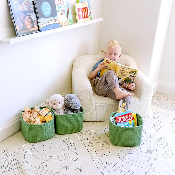 NaturalCozy Storage Cubes 9”x9”x7” Cotton Rope Woven Baskets for Organizing 3-Pack | 9 Inch Cube Storage Bin | Small Basket for Shelf Nursery, Pantry, Decorative Plant, Bathroom Closet, Toy Gift