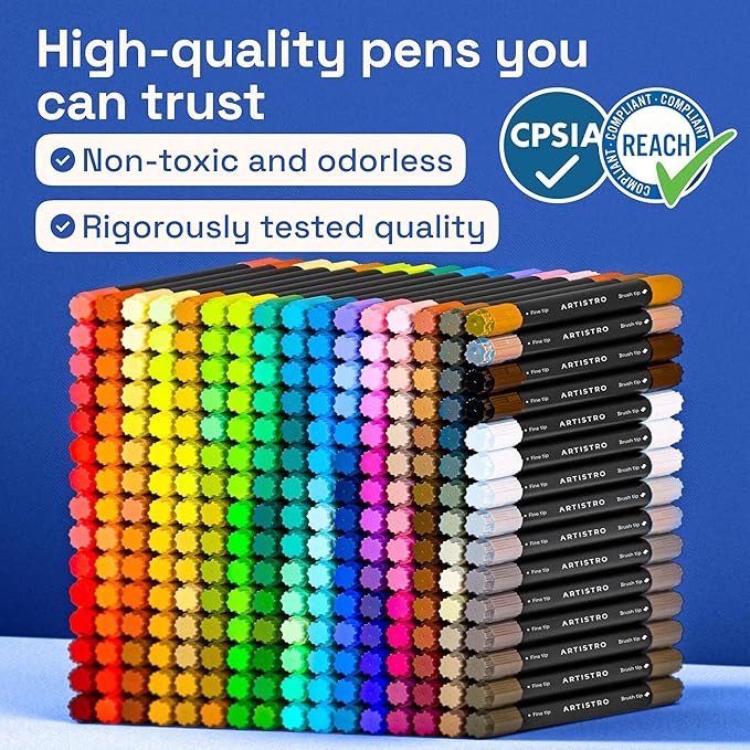 ARTISTRO 240 Acrylic Paint Markers - Paint Pens for Drawing, Brush + Fine Tips - For Fabric, Rock, Glass, Wood, DIY - Art & Craft Supplies for Adults, Teens, Kids - Teacher Appreciation Gift