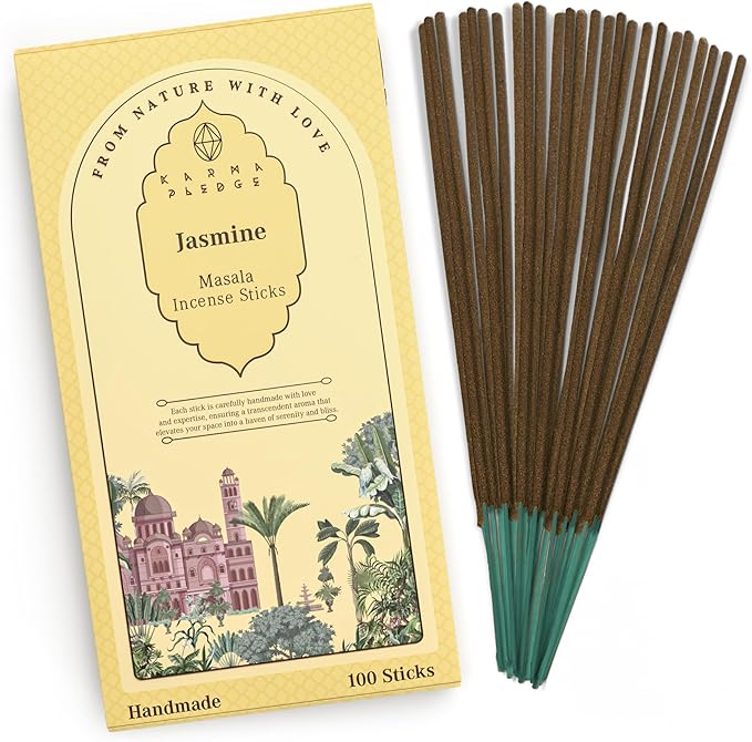 Incense Sticks, Jasmine Incense, Pack of 100 Stick, Hand Rolled Aromatic Masala Made with Natural Ingredients, 45-60 Minute Burn Time, Best for Home Fragrance, Meditation, Yoga, Spiritual Healing