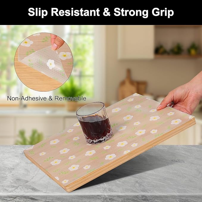 Cooyes Shelf Liner - Premium Non-Adhesive Cabinet & Drawer Liner for Kitchen - Waterproof Shelf Paper with Modern Pattern - Durable EVA Cabinet Mat - Easy to Cut (17.5" W x 360" L)