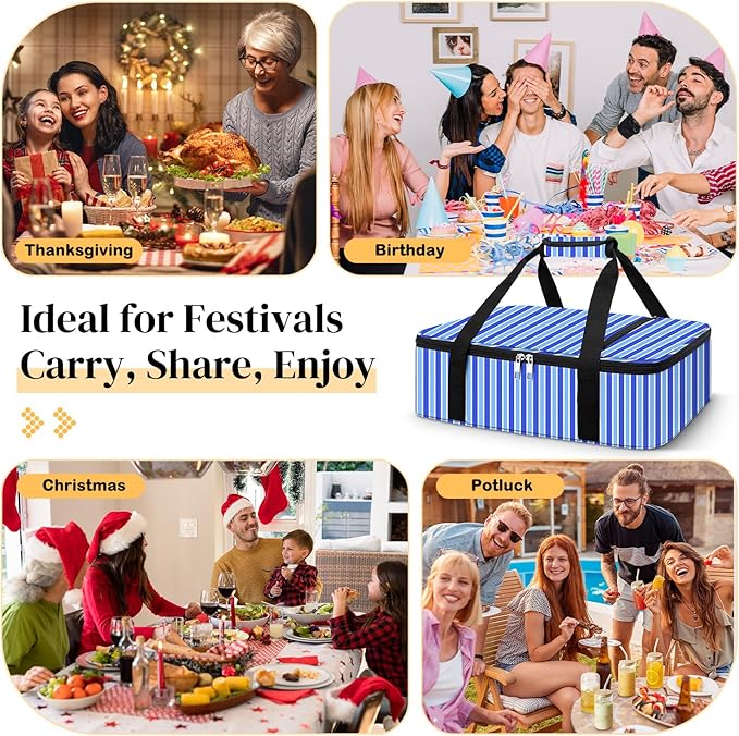 Coobiiya Insulated Casserole Carrier – Portable Tote for Hot or Cold Food, Warmer & Cooler Bag Lunch Bag, Fits 9" x 13" Baking Dish, Ideal for Potluck Parties