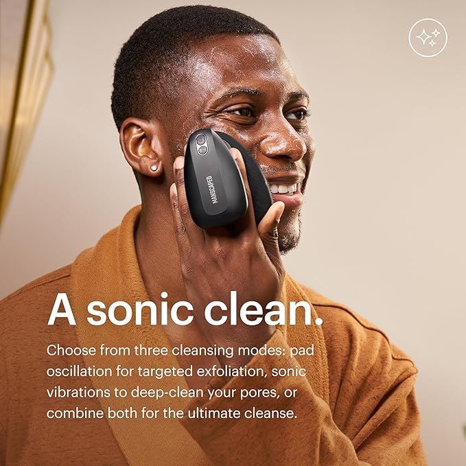 MANSCAPED® The Face Buffer PRO - Men's Electric Silicone Face Scrubber for Nourishing, Deep Cleaning & Exfoliating Your Skin, 3 Facial Cleansing Modes & 2 Sonic Vibration Speeds, Travel Lock