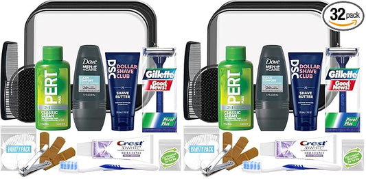 Convenience Kits International Men’s Super Deluxe, 16-Piece Kit with Travel Size TSA Compliant Essentials in Reusable Zippered Toiletry Bag (Pack of 2)