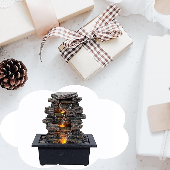Tabletop Water Fountain, Home Décor Soothing Sound Machine with Automatic Pump, Deep Basin and Natural River Rocks. Indoor Zen Relaxation for Office, Living Room, or Bedroom Décor.