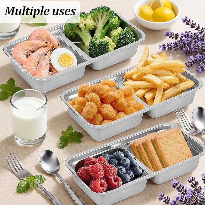6 Pack Stainless Steel Snack Containers Reusable with Lid, Grab and Go 2 Compartment Snack Food Storage Containers for School Travel and Outdoor Camping Dishwasher Safe