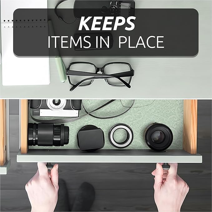 18X480 Inch Shelf Liner with Scissor & Tape Measure for Kitchen Cabinets, PVC Drawer Liner for Dresser Non-Slip Bathroom, Non-Adhesive Cabinet Liner Washable (Green)