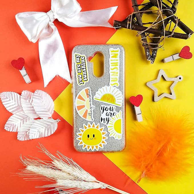 BulbaCraft 100Pcs Small Sunshine Stickers, Sun Stickers and Decals for Laptop and Water Bottles, You are My Sunshine Decals and Party Favors, Sun Birthday Party Decorations, Gifts for Women & Men