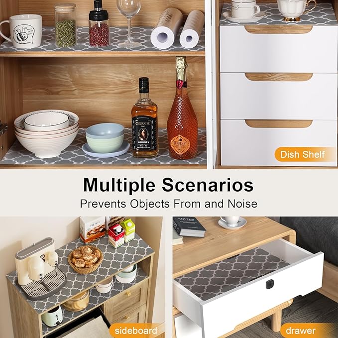 Drawer and Shelf Liner for Kitchen Cabinet, Non-Adhesive Cabinet Liner, Non-Slip Drawer Liner, Waterproof Cupboard Liners, Kitchen Shelf Liner Easy to Clean, Protect Dresser/Shelves/Table