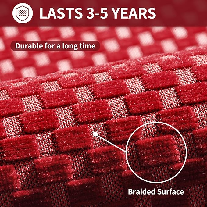 YDKGL Kitchen Rugs Mat Non Slip Washable, Super Absorbent Kitchen Mats for Floor, Rubber Backing Soft Braided Standing Floor Mats Sink Mat Runner Rug, Easy to Clean and Maintain, Red 17"x30"