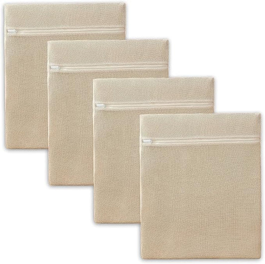 4Pcs Large Cotton Mesh Laundry Bags for Delicates,Breathable Mesh Garment Bag for Washing Machine,Travel Wash Bags with Zipper for Bras,Underwear,Socks,Clothes,Laundry Dorm Room Essentials