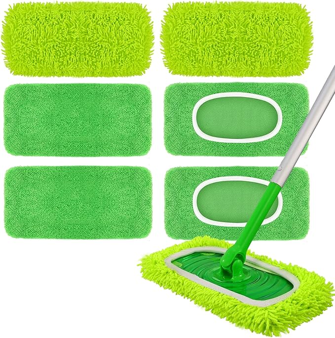 8 Pack Chenille Mop Pads, Reusable Microfiber Mop Refills for 10''–12'' Flat Mops, Washable Wet & Dry Floor Pads for Hardwood, Tile, Compatible with Swiffer Sweeper