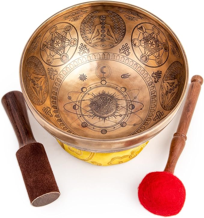 Large Tibetan Singing Bowl Set - 9" Master Healing Grade For Sound Bath Chakra 7 Metal Meditation Yoga By Himalayan Bazaar