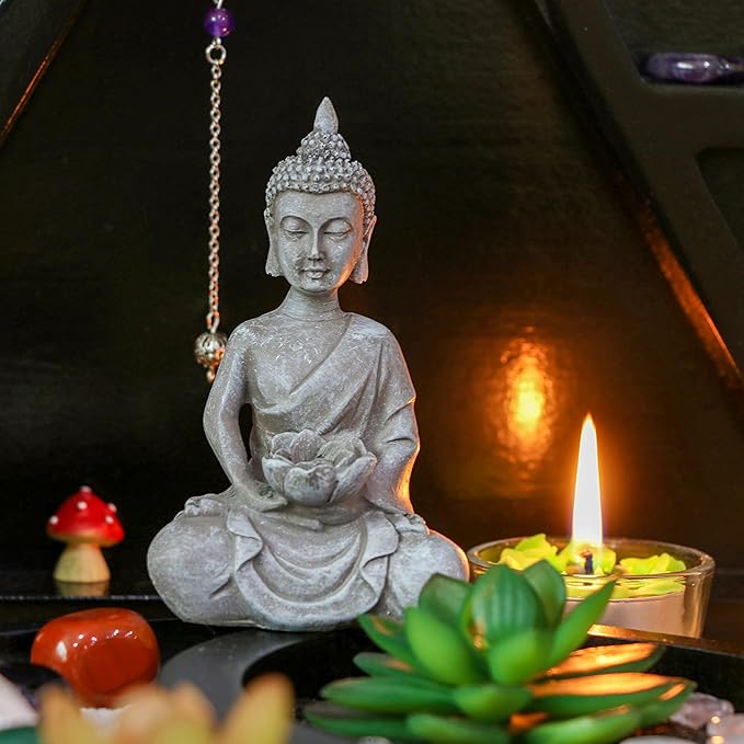 Buddha Meditation Zen Garden Kit - Home Office Tabletop Taiji Yin Yang Sand Garden Altar Zen Decor Zen Gifts DIY Mini Chakra Crystal Quartz Rock Garden w/ Nature Healing Stone Rake Tool