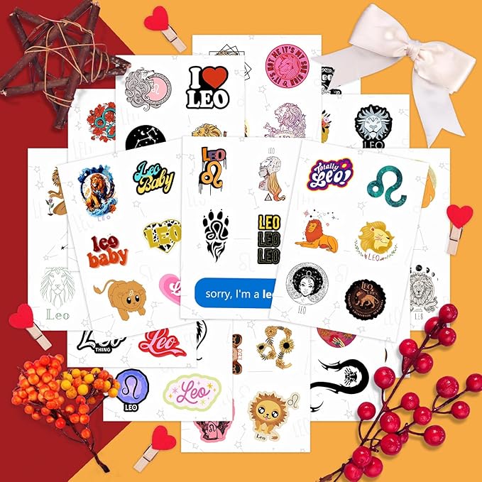 BulbaCraft 100Pcs Leo Stickers (Zodiac) for Water Bottle and Laptop - Leo Party Favors & Decorations, Waterproof Vinyl Astrology Decals, Gifts for Women & Men