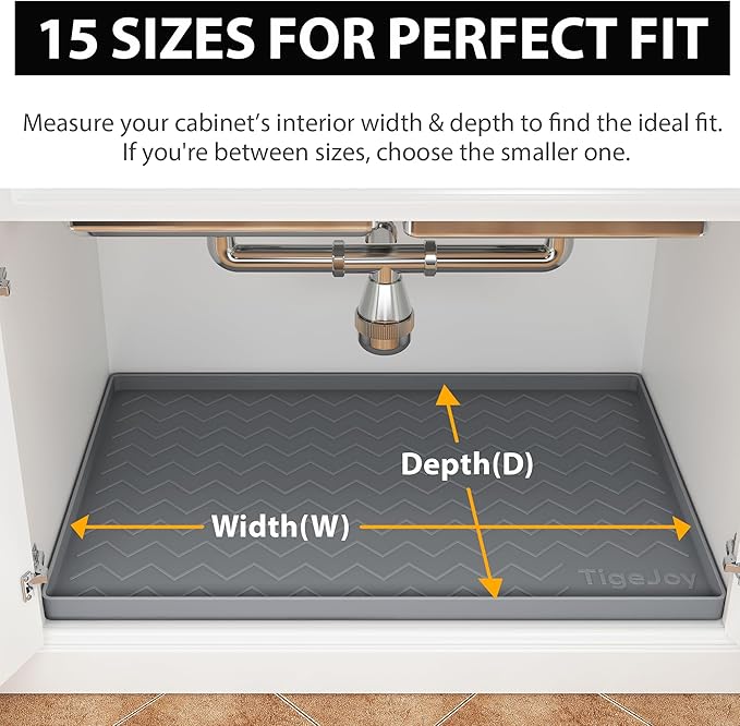 TigeJoy 34" x 19" Under Sink Mats for Kitchen Waterproof, Leak-Proof Silicone Mat Sink Protector and Cabinet Liner, Kitchen Essentials Organizer and Storage, Boot or Shoe Tray, Pet Feeding Mat