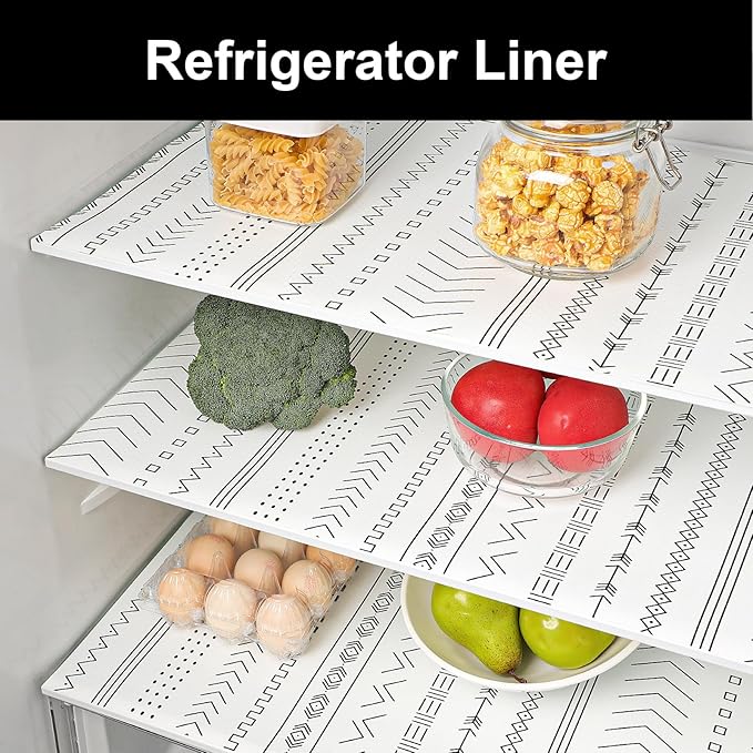 CooyesFridge Liners Shelf Liner for Kitchen Cabinets Refrigerator Liners Waterproof & Oil-Proof Kitchen Cupboard Liner Non Adhesive Drawer Mats EVA Material for Shelves（11.8" W x 360" L）