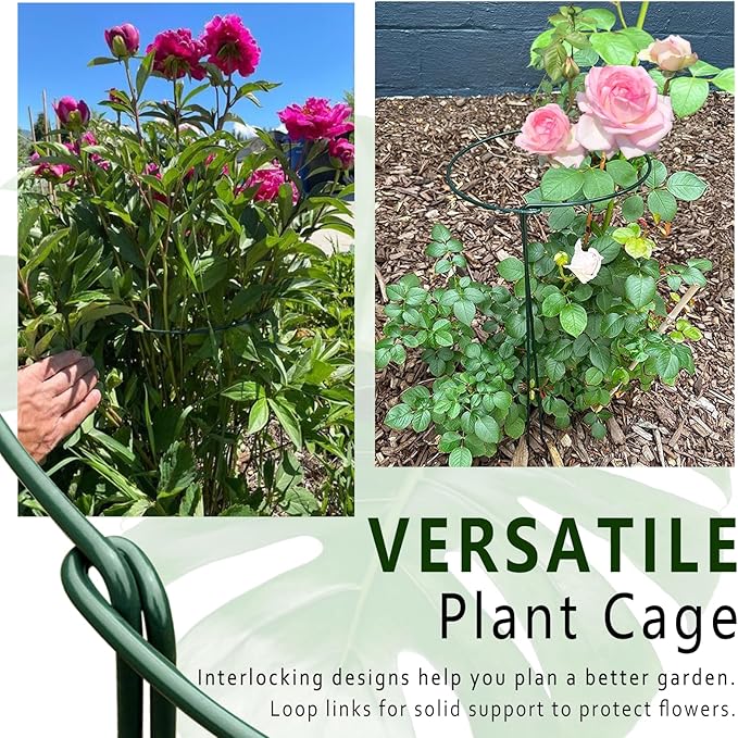 Soupiar 6 Pack Threaded Lock Metal Plant Support Stakes - 25" H Tall Peony Cage, Reusable Detachable Garden Ring for Hydrangea/Rose Bush/Potted Flowers, Indoor Outdoor Heavy Duty (10" W)