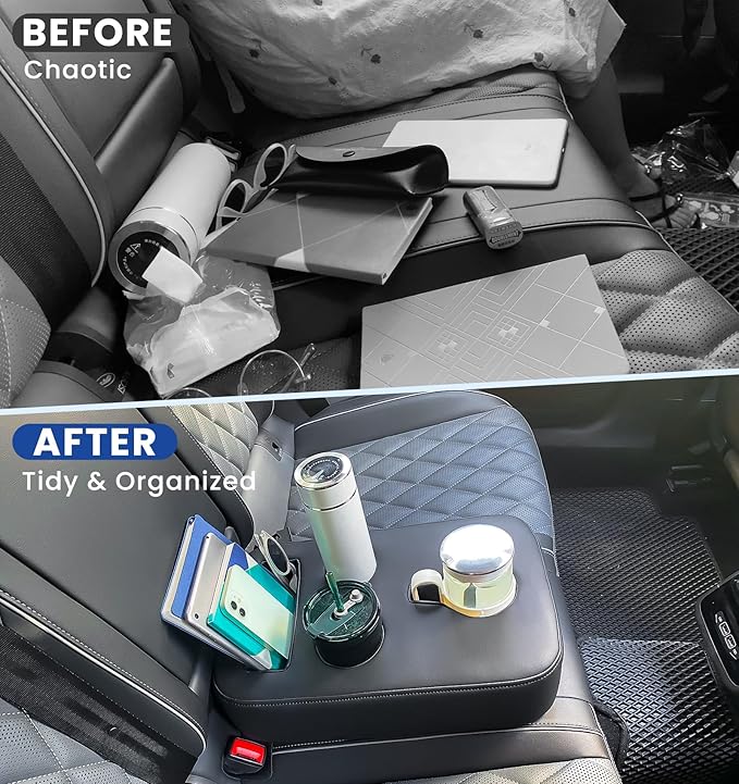 Sinvanho Car Cup Holder, Back Seat Cup Holder for Car, PU Leather Couch Sofa Bed Cup Holder Expander Tray, Boat Tray, Organizer for Trucks, Minivans, SUVs, RVs, Vehicles, Holds Drinks, Remote, Snacks