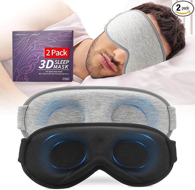 3D Sleep Mask for Men&Women, 2 Pack Contour Eye Masks for Sleep, Side Sleeping Mask for Men&Women, Blackout Eye Mask for Sleeping Eye Mask, Airplane Travel Essentials for Men, Meditation Black & Gray