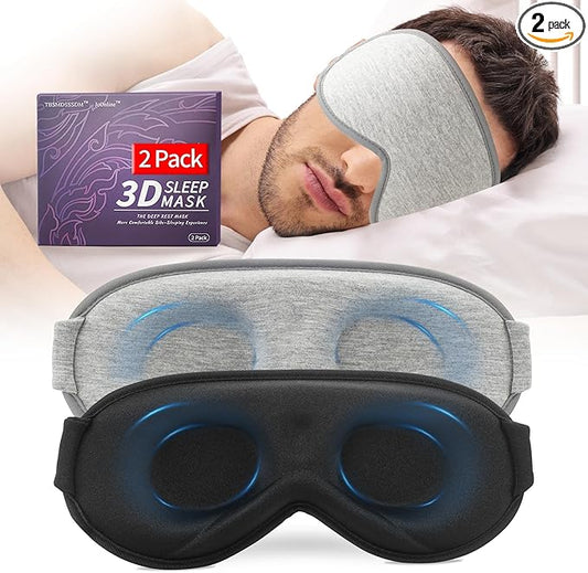 3D Sleep Mask for Men&Women, 2 Pack Contour Eye Masks for Sleep, Side Sleeping Mask for Men&Women, Blackout Eye Mask for Sleeping Eye Mask, Airplane Travel Essentials for Men, Meditation Black & Gray