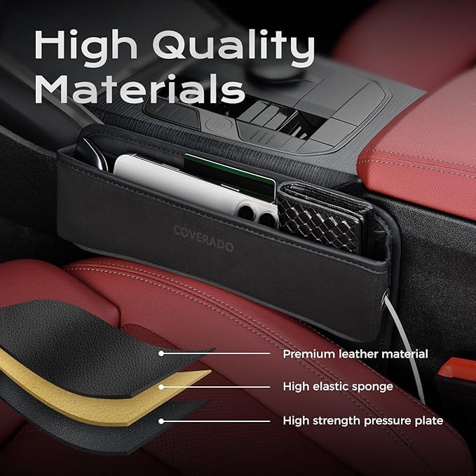 Coverado Universal Car Seat Gap Filler Organizer, Premium Suede Leather Car Seat Side Gap Filler, Seat Gap Storage Box for SUV Truck, Car Interior Accessories