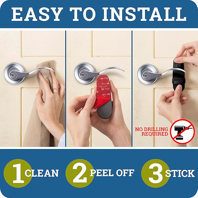 Door Lever Lock (4 Pack) Prevents Toddlers from Opening Doors. 3.25" L * 1.5" W * 4.5" H Easy One Hand Operation for Adults. Durable ABS with 3M Adhesive Backing. Simple Install (Black)
