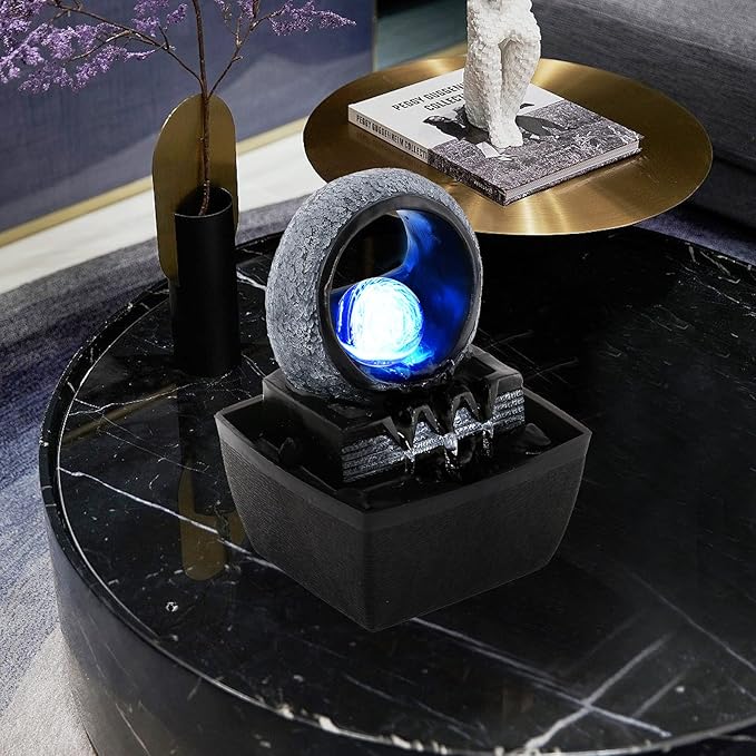 WICHEMI Indoor Fountain Tabletop Fountain Mini Waterfall Fountains Relaxation Water Feature Feng Shui Zen Meditation Desktop Fountain with Rolling Ball for Home Office Indoor Spaces Decor (Style 2)