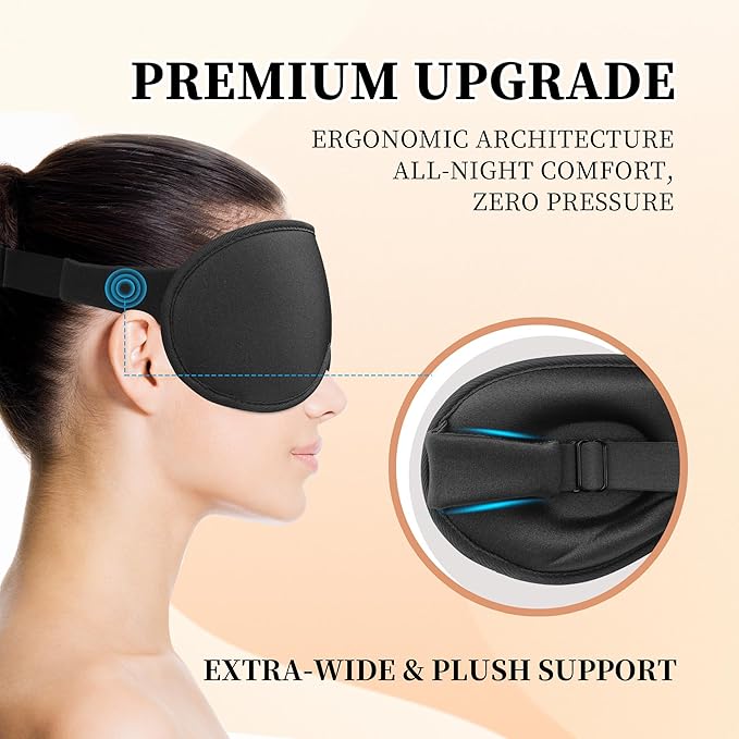 3D Sleep Mask for Men&Women, 2 Pack Contour Eye Masks for Sleep, Side Sleeping Mask for Men&Women, Blackout Eye Mask for Sleeping Eye Mask, Airplane Travel Essentials, Meditation Black Cooling Silk