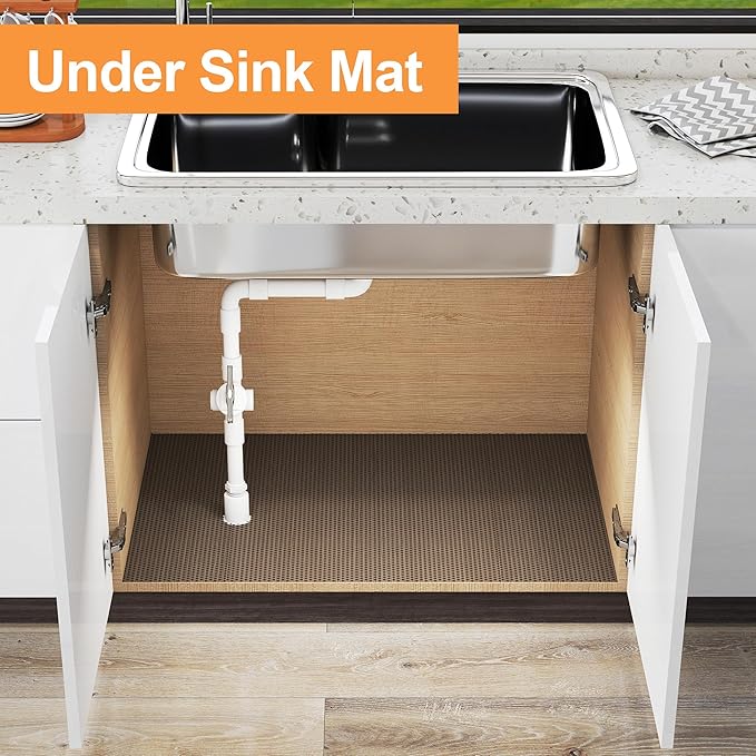 FLPMIX 20-Inch Cabinet Shelf Liner: Waterproof Kitchen Clear Under Sink Mat - Non-Adhesive Large Cupboard Drawer Liner for Bathroom Pantry Translucent Grey 20" W x 300" L