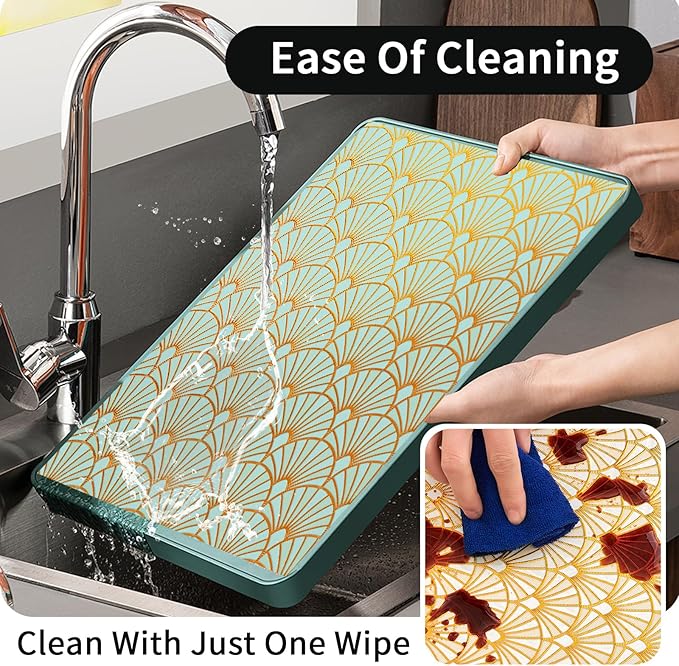 Shelf and Drawer Liner for Kitchen Cabinet,Non-Adhesive Waterproof Oil-Proof Easy Clean Shelf Liner for Dresser & Bathroom Vanities with Adhesive Dots & Cutting Tool(12 in X 30 Ft Gold Fish Scale)